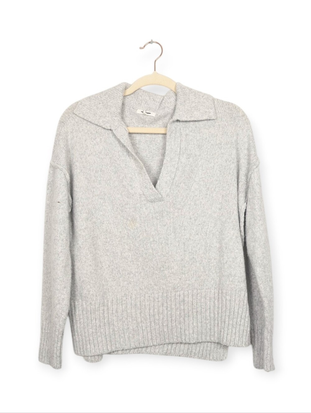 Maurices Sweater M Light Gray Knit Collared V Neck Long Sleeve Pullover